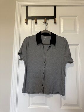 Gap Knit Striped Button-Up Polo Top with Black Collar Sz XL